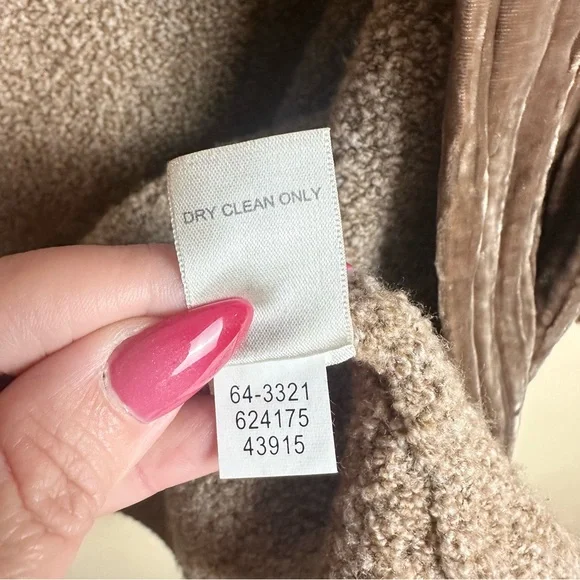 J. Jill Velvet Trim Merino Wool Silk Blend Brown Cardigan Duster Size Medium - Picture 11 of 16